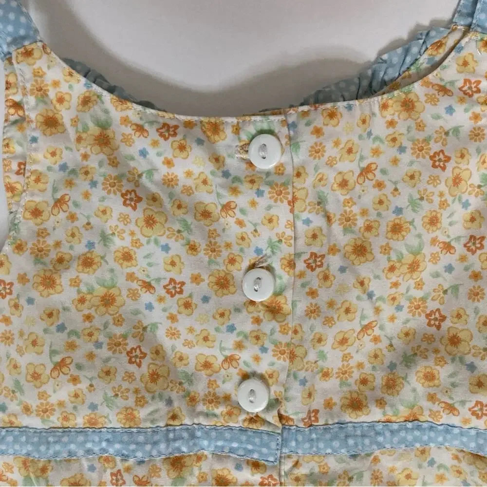 Vintage Youngland Toddler Yellow Prairie Flowers Floral Ruffle Casual Dress 2T
